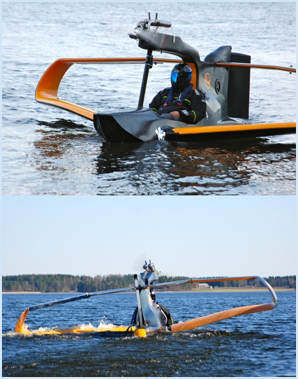 Поплавков нет, и на месте FlyNano удерживает над водой одно из крыльев. Шлем пилоту понадобится: брызги в лицо на скорости до 100 км/ч освежают.