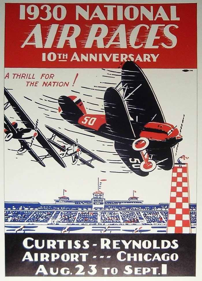 Авиационные плакаты США 20-х - 30-х годов | Национальные воздушные соревнования в аэропорту Чикаго (1930 год)