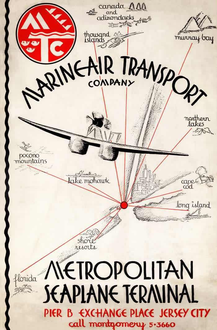 Авиационные плакаты США 20-х - 30-х годов | Нью-Йоркский гидроавиационный терминал (1932 год)