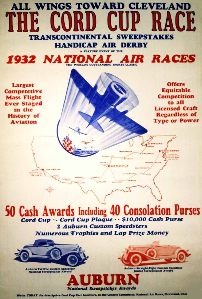 Авиационные плакаты США 20-х - 30-х годов | Национальные воздушные соревнования в Кливленде (1932 год)