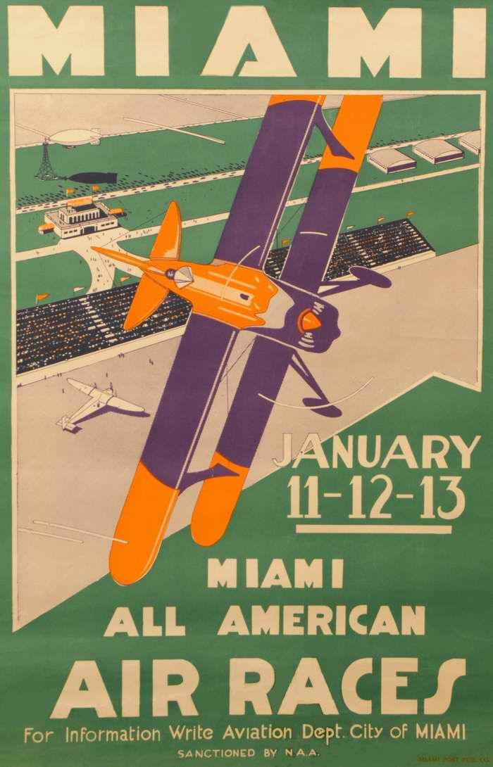 Авиационные плакаты США 20-х - 30-х годов | Всеамериканские авиационные соревнования в Майами 11 - 13 января 1933 года