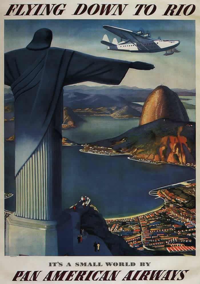 Авиационные плакаты США 20-х - 30-х годов | Летайте в Рио-де-Жанейро с авиакомпанией Pan American Airways (1938 год)