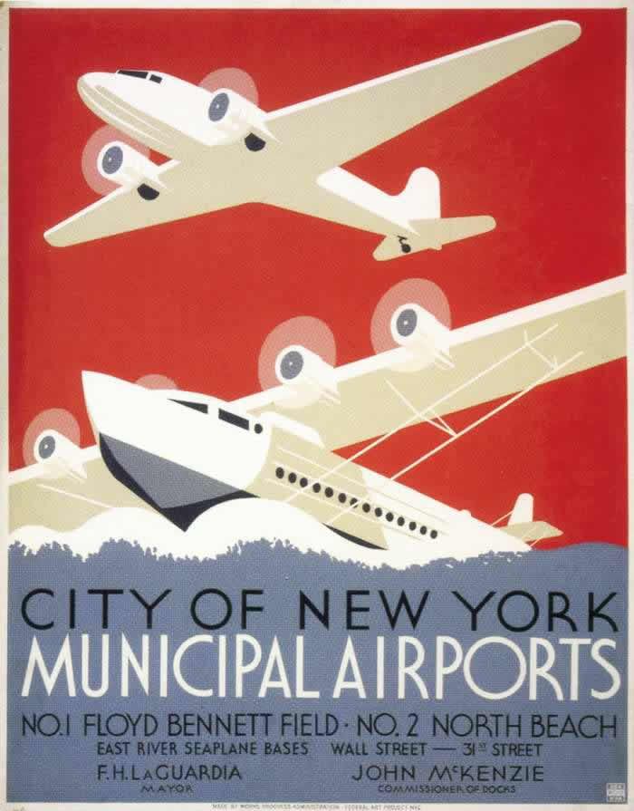 Авиационные плакаты США 20-х - 30-х годов | Муниципальный аэропорт города Нью-Йорка (1936 год)