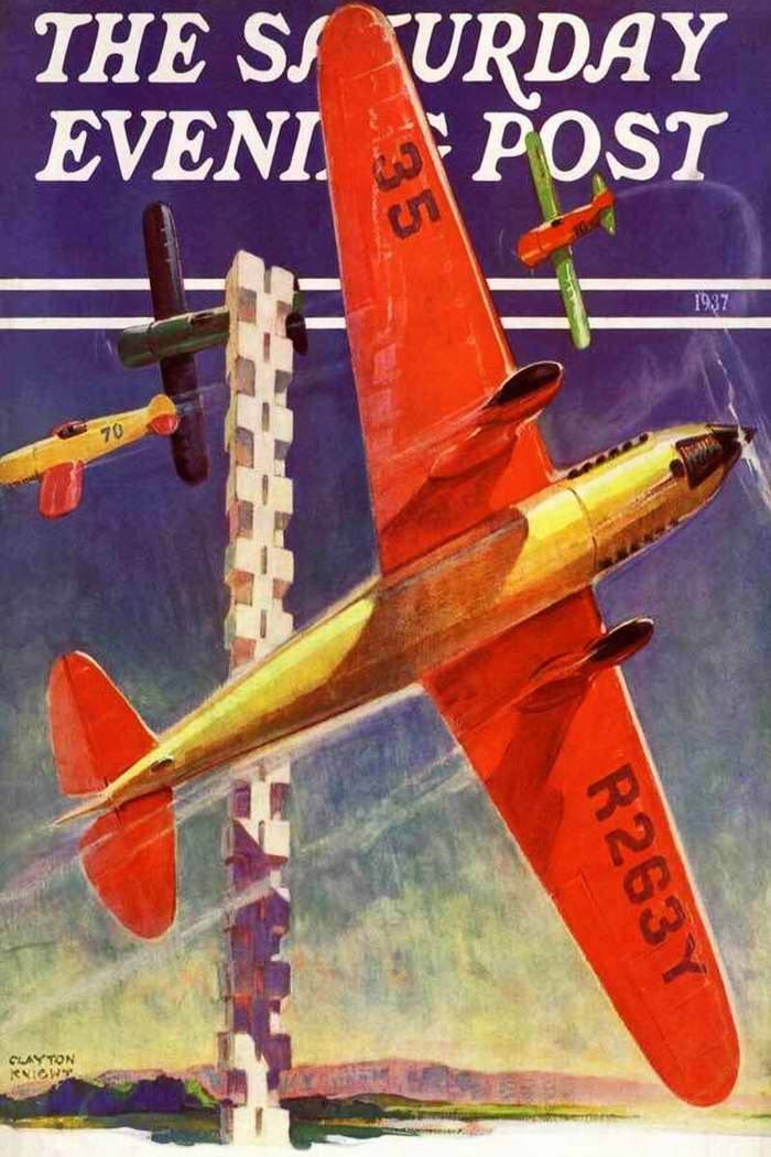 Авиационные плакаты США 20-х - 30-х годов | На летных соревнованиях во время авиационного праздника - обложка журнала The Saturday Evening Post (1937 год)