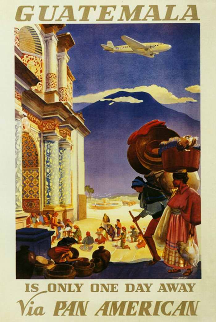 Авиационные плакаты США 20-х - 30-х годов | Авиакомпания Pan American Airways: В Гватемалу всего за один день (1938 год)
