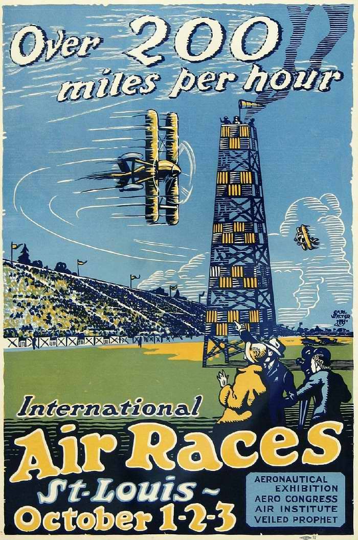 Авиационные плакаты США 20-х - 30-х годов | Более 200 миль в час. Международные авиационные соревнования в г. Сент-Луис 1 - 3 октября 1923 года