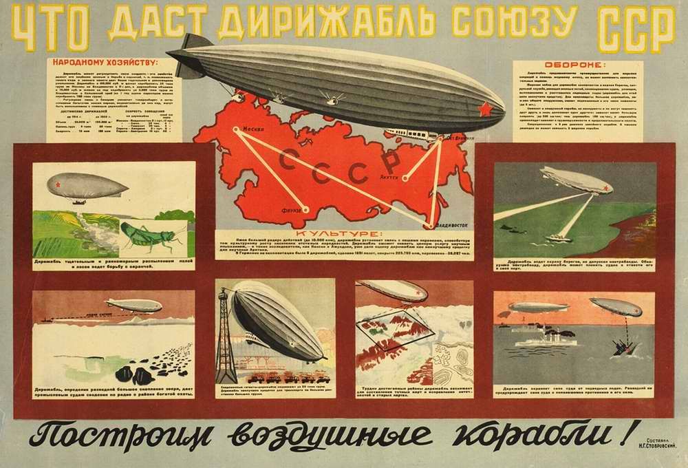 Авиационные плакаты СССР 20-х - 30-х годов | Что даст дирижабль Союзу ССР. Построим воздушные корабли (1930 год)