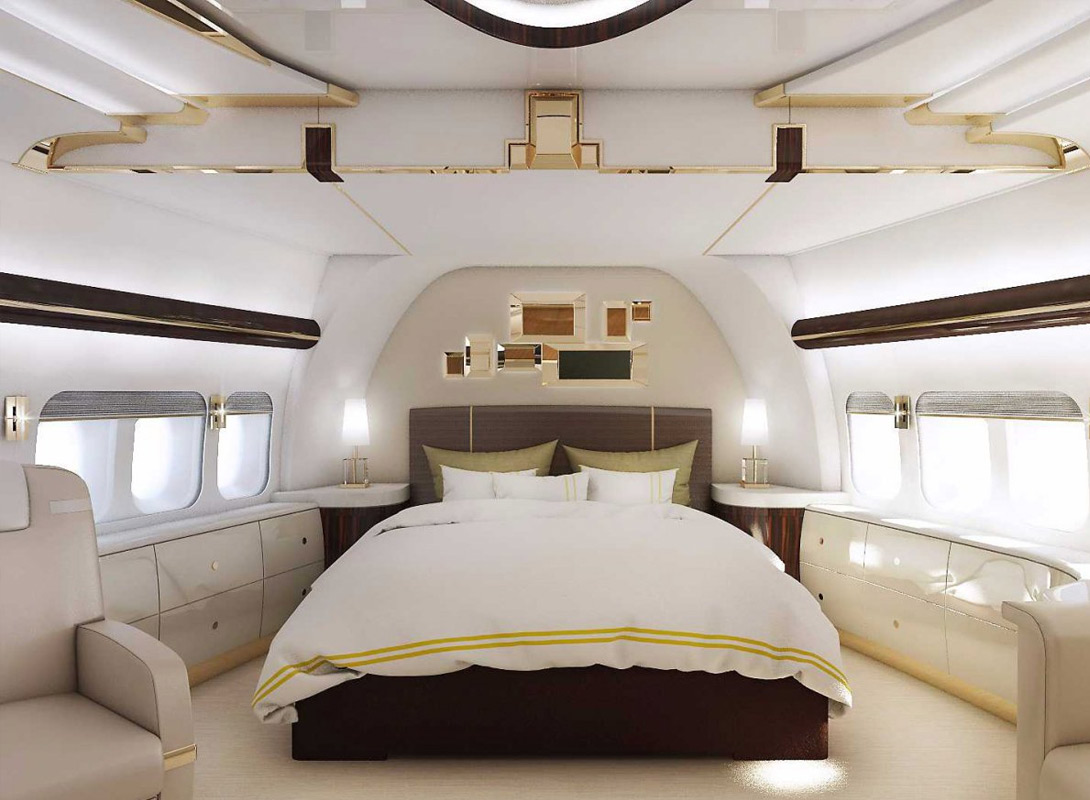 Boeing 747 VIP: летающий дворец | Главная спальня. Очень светлая получилась комната, что не удивительно, если вспомнить, насколько опережает она на пути к солнцу даже пентхаусы в Бурдж-Халифа.